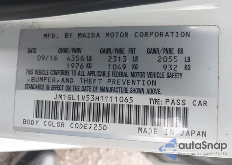 2017 Mazda Mazda6 Touring из США, поврежденный, VIN JM1GL1V53H1111065